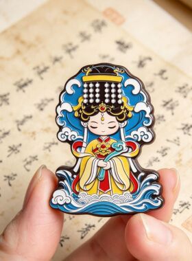 沉香无事牌吊坠海神妈祖立体彩绘精雕挂件吊坠黑檀乌木文玩木质品