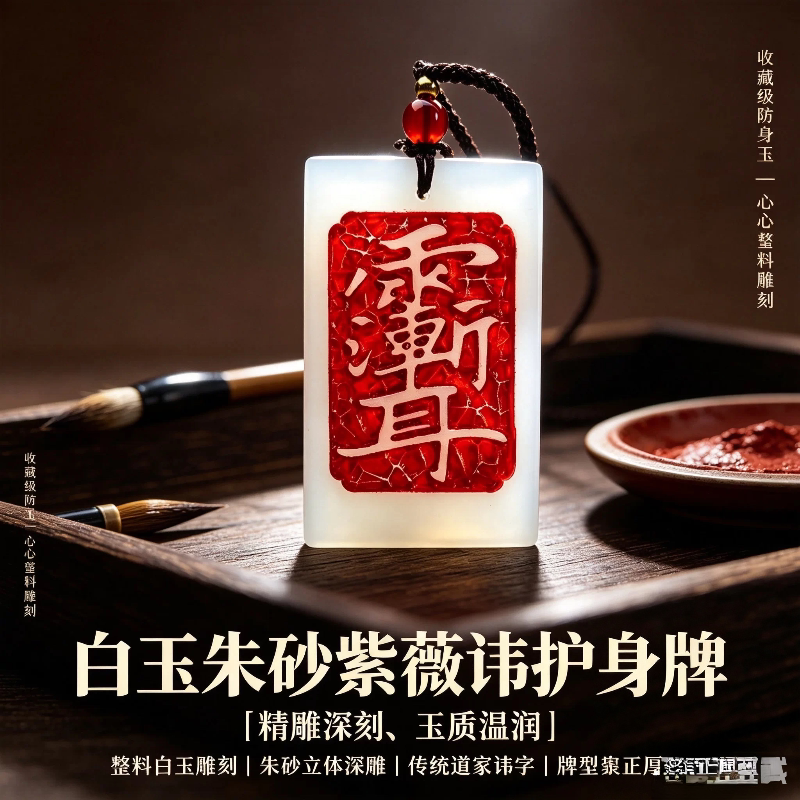 白玉道家饰品吊坠玉石刻字定制玉坠五岳紫薇讳护身平安白色招财