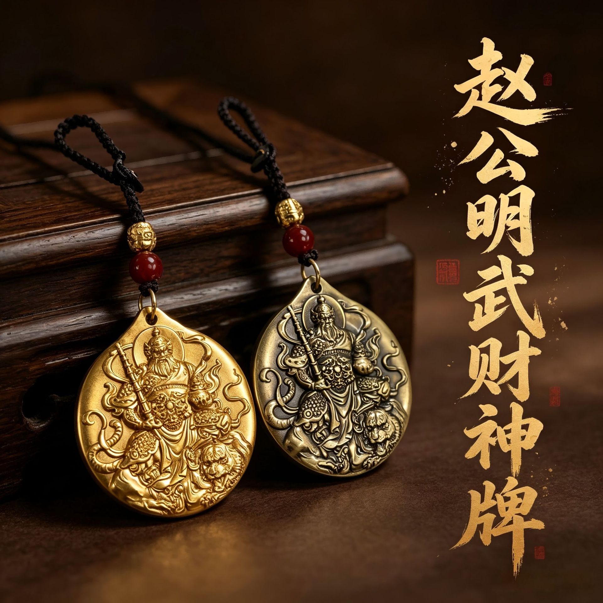 赵公明武财神铜牌挂件招财进宝太极符文随身汽车钥匙吊坠挂饰配件