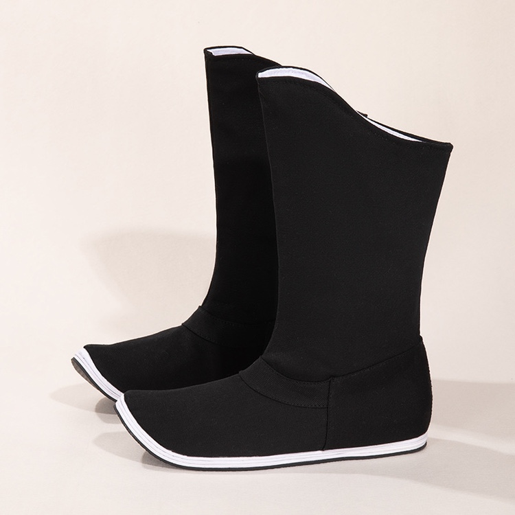 秋男士女士皂靴 汉服鞋翘头高筒布鞋 大码帆布鞋软底古风布靴子