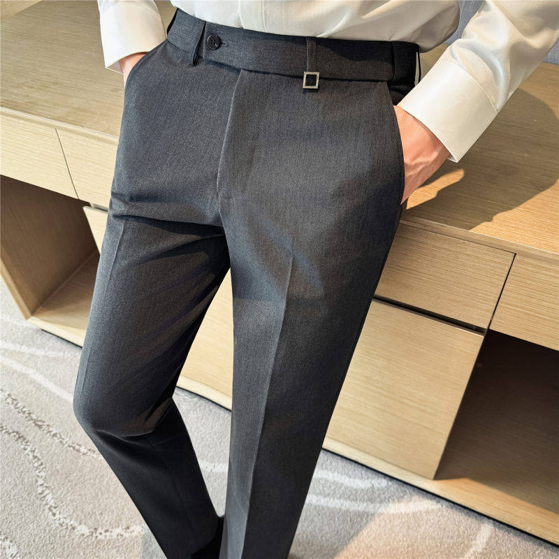 2026高级感松紧腰弹力西裤男正装休闲裤修身窄版直筒商务西装长裤