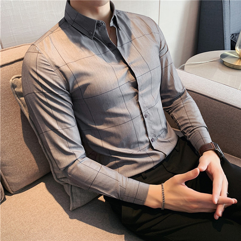 高级感免烫大格子衬衫男长袖痞帅