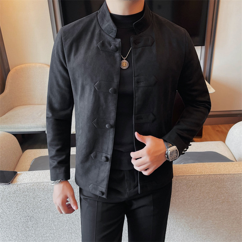 新中式立领夹克男韩版痞帅春秋款修身时尚复古中山唐装外套高级感