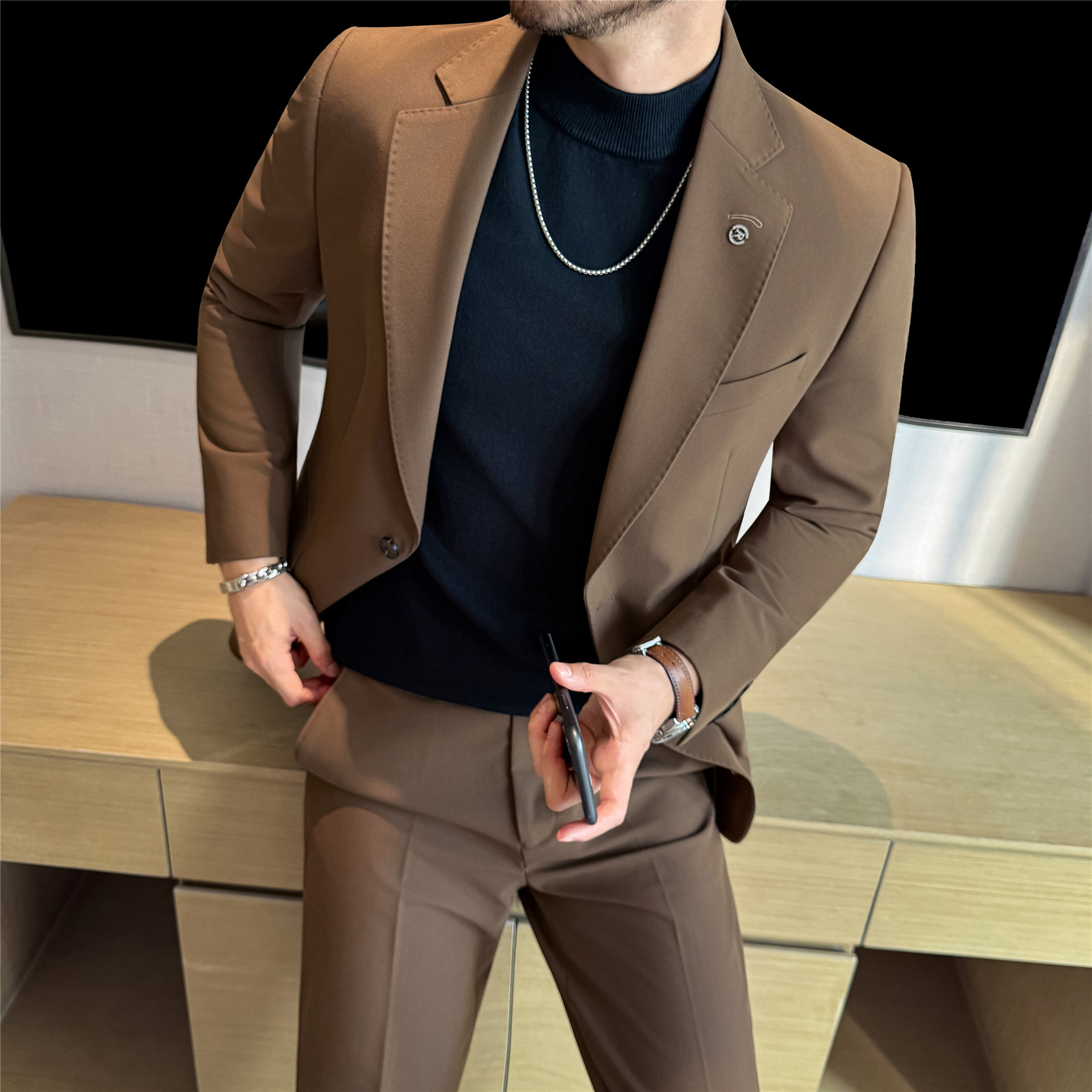 高定色织厚款面料休闲痞帅西装