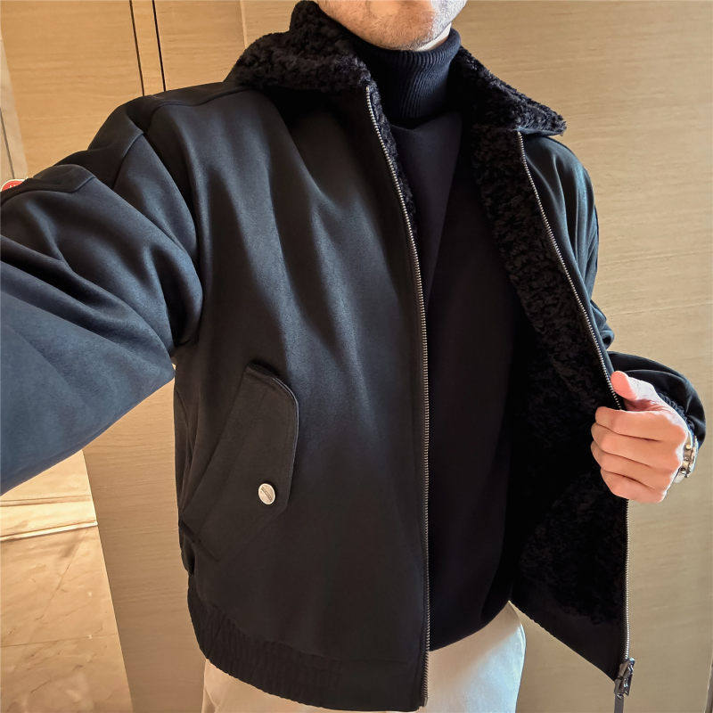 美式飞行夹克男短款微阔男装冬季休闲毛呢外套羊羔绒加厚保暖棉衣