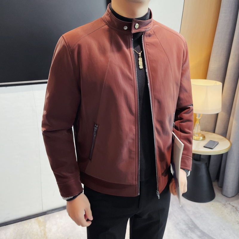 男装修身痞帅立领皮夹克秋冬季新款夹棉加厚韩版百搭潮流休闲外套