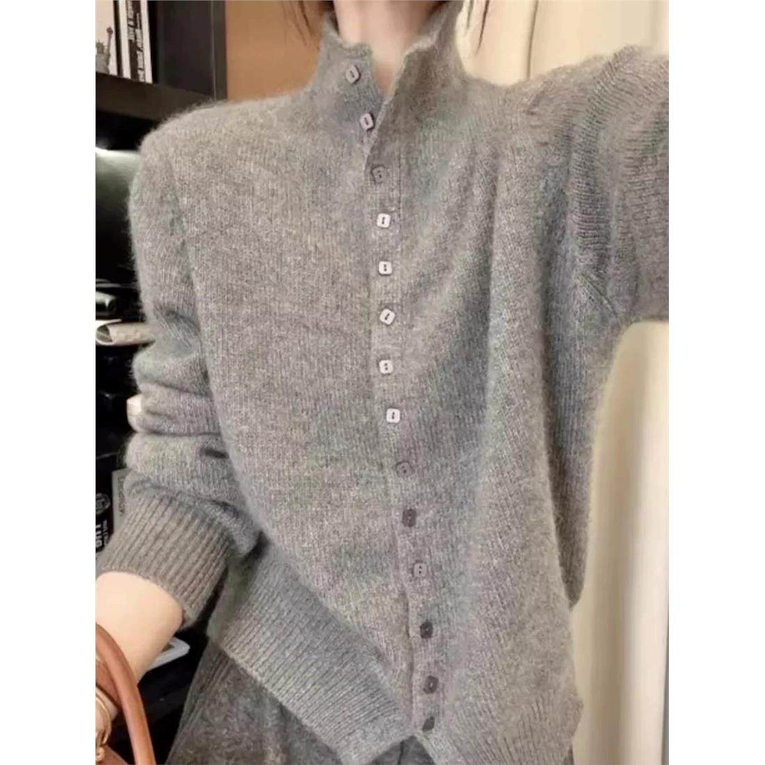 老钱风灰色立领打底内搭毛衣外套女秋冬季半高领软糯针织开衫上衣,个性定制/设计服务/DIY,棉服工装,淘宝优惠券,粉丝福利购,淘宝优惠卷