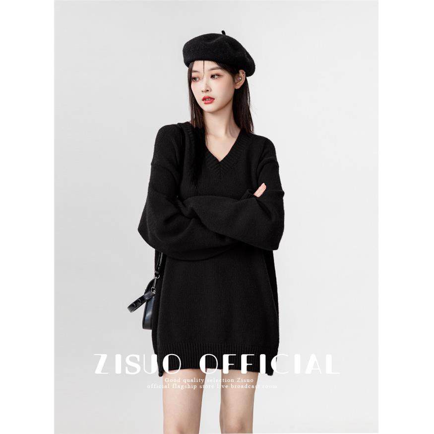 中长款慵懒毛衣女2025春秋新款韩版宽松黑色v领打底针织衫ins上衣,个性定制/设计服务/DIY,棉服工装,淘宝优惠券,粉丝福利购,淘宝优惠卷