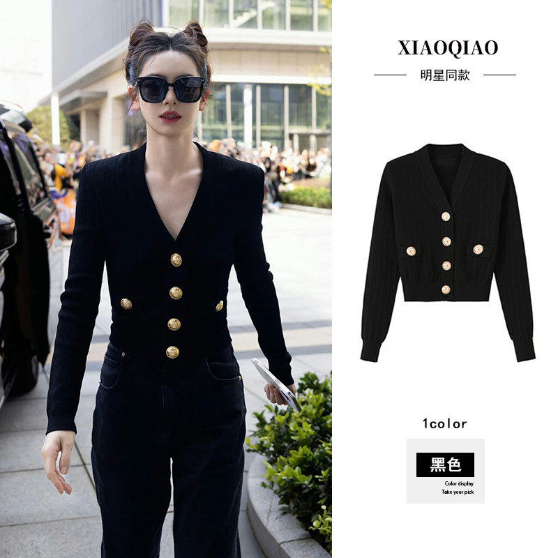 明星戚薇同款黑色修身上衣针织衫毛衣小香风短外套女春秋2025新款,个性定制/设计服务/DIY,棉服工装,淘宝优惠券,粉丝福利购,淘宝优惠卷