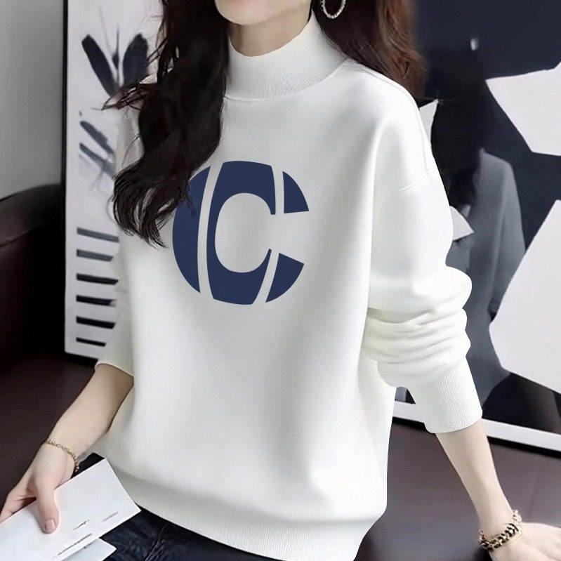 半高领卫衣女秋冬新款宽松韩版美式印花加绒加厚时尚洋气女士上衣