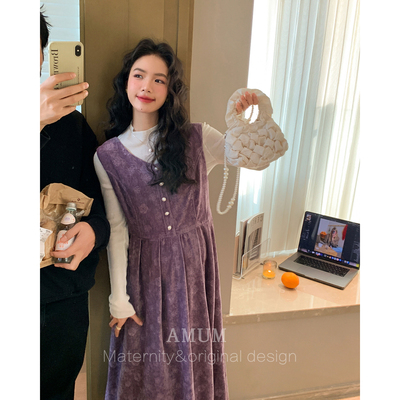 【陈格格】复古丝绒背心裙秋冬叠穿气质印花长裙