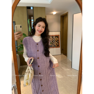 【陈格格】软糯芋泥~温柔麻花马甲毛衣裙显白叠穿韩系针织背心裙