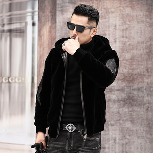 冬季新款男士羊剪绒羊毛夹克纯羊毛加绒外套皮草连帽皮衣真皮男装