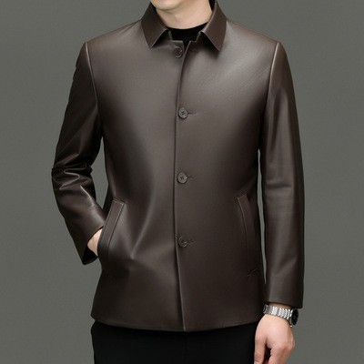 DLSN28167海宁真皮皮衣2024年新款中老年男士中长款单排扣绵羊皮