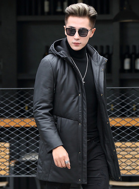 头层绵羊皮羽绒服男士高档连帽休闲真皮皮衣加厚保暖真皮大衣