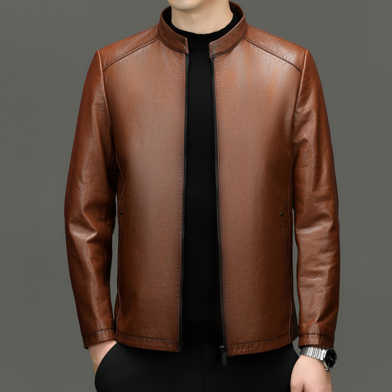 BG23298春秋新款男士海宁皮衣立领机车夹克头层牛皮真皮皮衣男