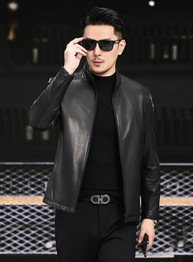 羊皮立领单装夹克机车新款海宁真皮皮衣男休闲时尚修身短款外套