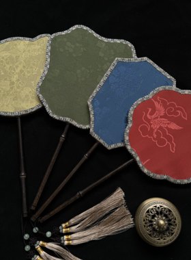 天然紫竹手柄团扇古风旗袍汉服扇子舞蹈扇夏天中国风古装宫廷圆扇