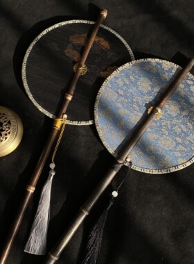 古风紫竹腰扇汉服团扇中国风可卷曲折扇古典长柄流苏扇便携挂腰扇