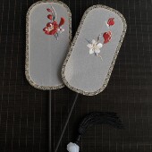 售完无补绣花特价 汉服中国风长柄团扇异形刺绣舞蹈扇摄影道具扇子