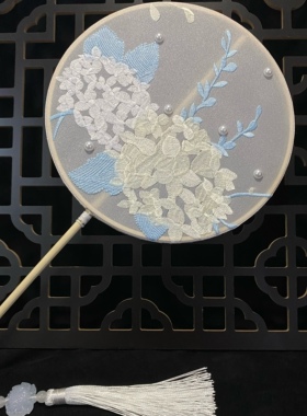 绣花团扇古风中国风女式长柄流苏汉服旗袍跳舞蹈扇儿童夏圆形扇子