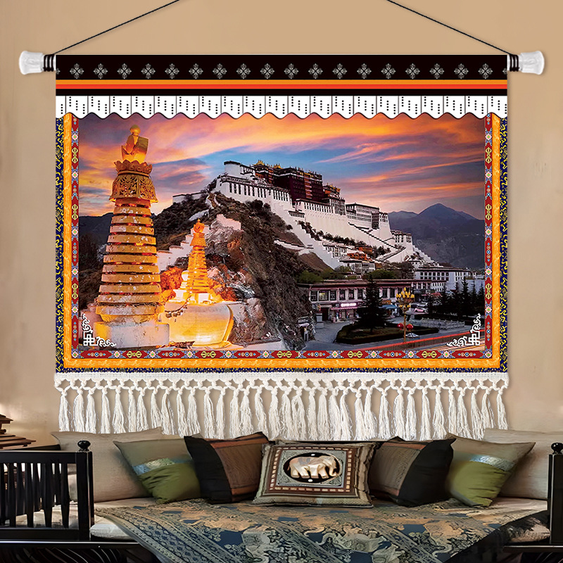 西藏吉祥挂画布艺民族风挂布藏族家庭装饰挂毯画民宿酒店壁画图片
