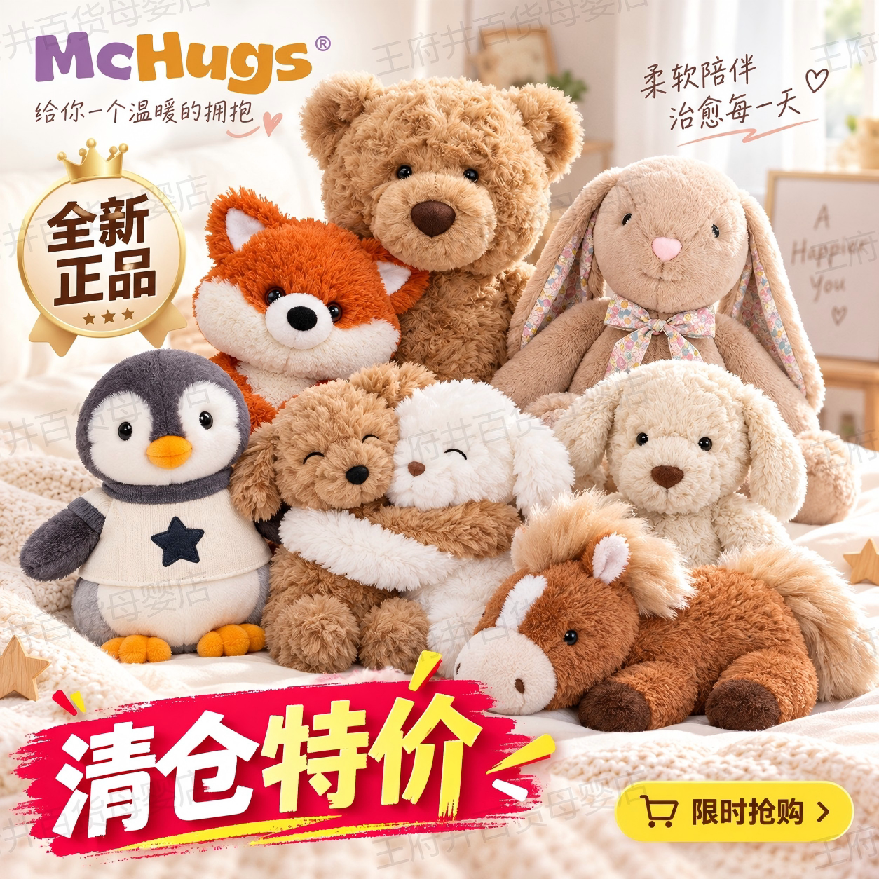 McHugs毛绒玩偶安抚公仔女生女友生日礼物儿童睡觉毛绒娃娃玩具