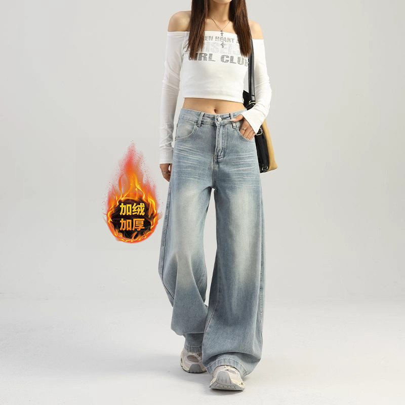 美式复古刺绣弯刀牛仔裤女