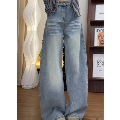 美式复古不贴腿微喇低腰牛仔裤女