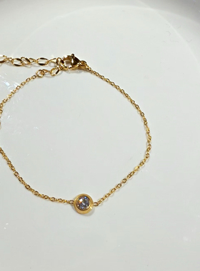 洗澡不掉色极简约一钻单钻手链女钛钢冷淡风气质百搭叠戴时尚手饰