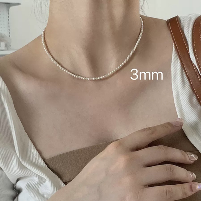 法式正圆仿施家珍珠强光基细项链ins同款复古风轻奢小众锁骨链女