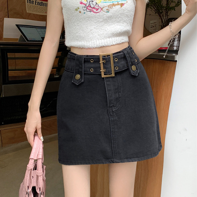 牛仔裙短裙大码女夏季高腰显瘦a字短裙胖mm防走光包臀裙子KX66319