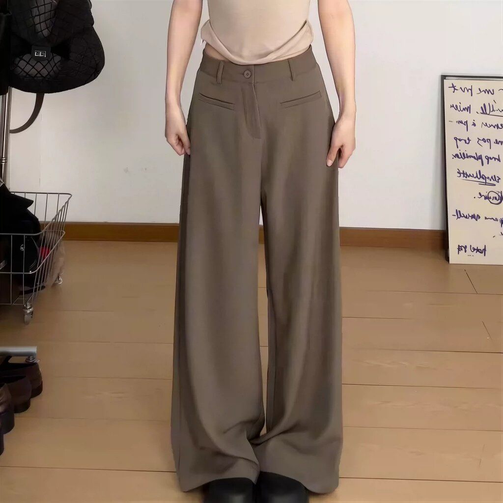 大码通勤咖啡色牛仔裤女夏高腰宽松直筒显瘦休闲风阔腿裤KX22072