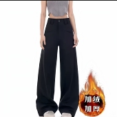 加绒加厚休闲西装 KX22045 直筒宽松显瘦长裤 裤 女秋冬高腰胖mm大码