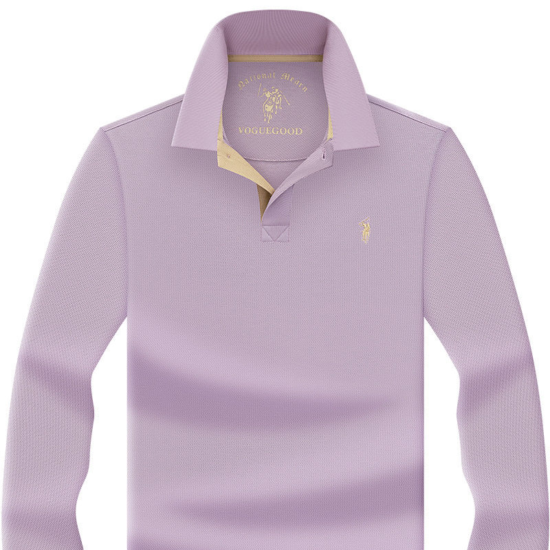 保罗马标刺绣t恤男长袖丝光棉polo衫春秋休闲翻领秋衣上衣体恤男t