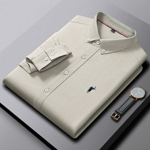 爆款保罗刺绣马球衫全棉翻领长袖衬衫男士免烫牛津纺寸衣上衣