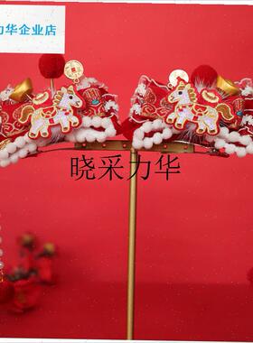 2026马年蝴蝶结发夹会动的小马D对夹红色喜庆边夹新年儿童招财发l