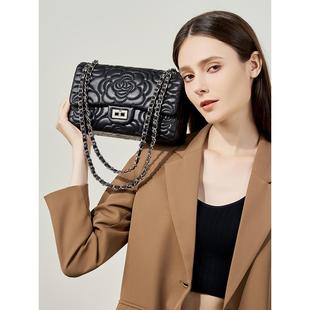 法国轻奢小众品牌包包高级感真皮小香风菱格链条包小包斜挎女包