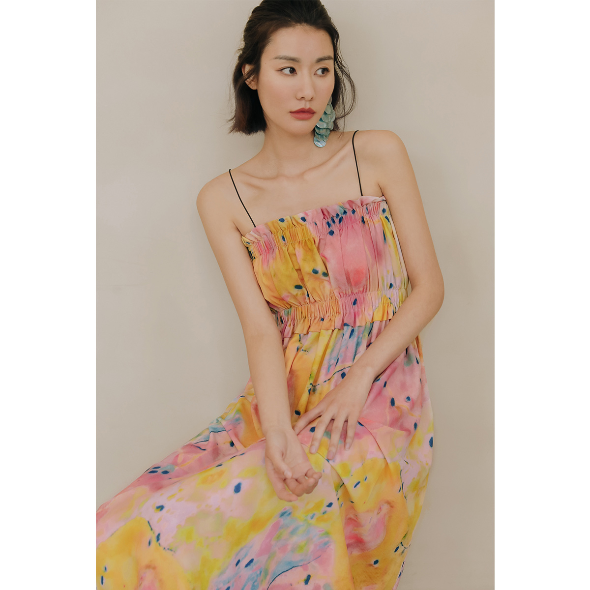 弥古彩虹连衣裙高级感波西米亚抹胸吊带裙长裙女夏海边度假沙滩裙