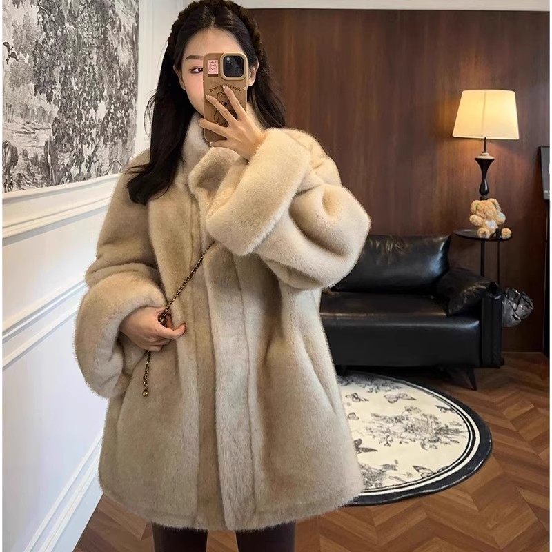 毛毛外套女冬季2025新款中长款加厚毛茸茸獭兔毛环保皮草毛绒大衣