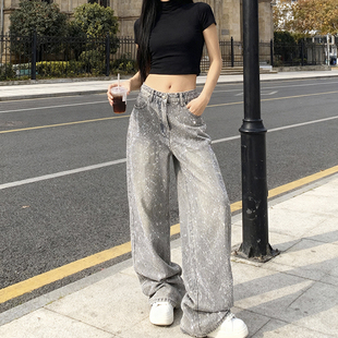满天星辣妹爆闪长裤 2026春季 设计感烫钻石牛仔裤 复古休闲美式 新款