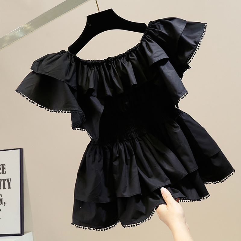 设计感收腰显瘦法式飞飞袖上衣