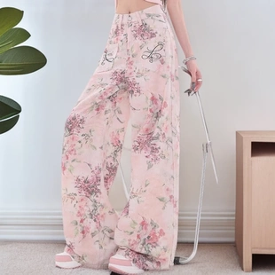 女高腰显瘦休闲直筒阔腿长裤 2025夏季 小众印花牛仔裤 流行新款 爆款