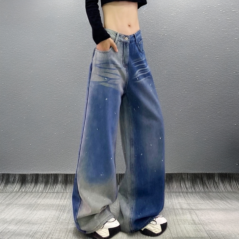2026新款时尚洋气百搭女装渐变色牛仔裤高腰显瘦宽松直筒阔腿裤,女装/女士精品,牛仔裤,淘宝优惠券,粉丝福利购,淘宝优惠卷