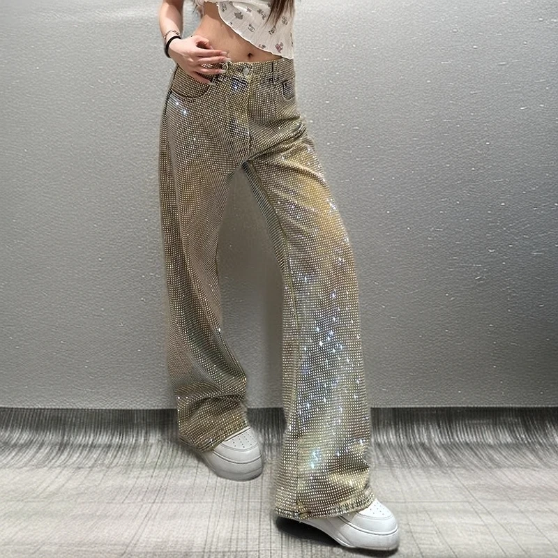 辣妹满钻石牛仔裤女满天星直筒裤