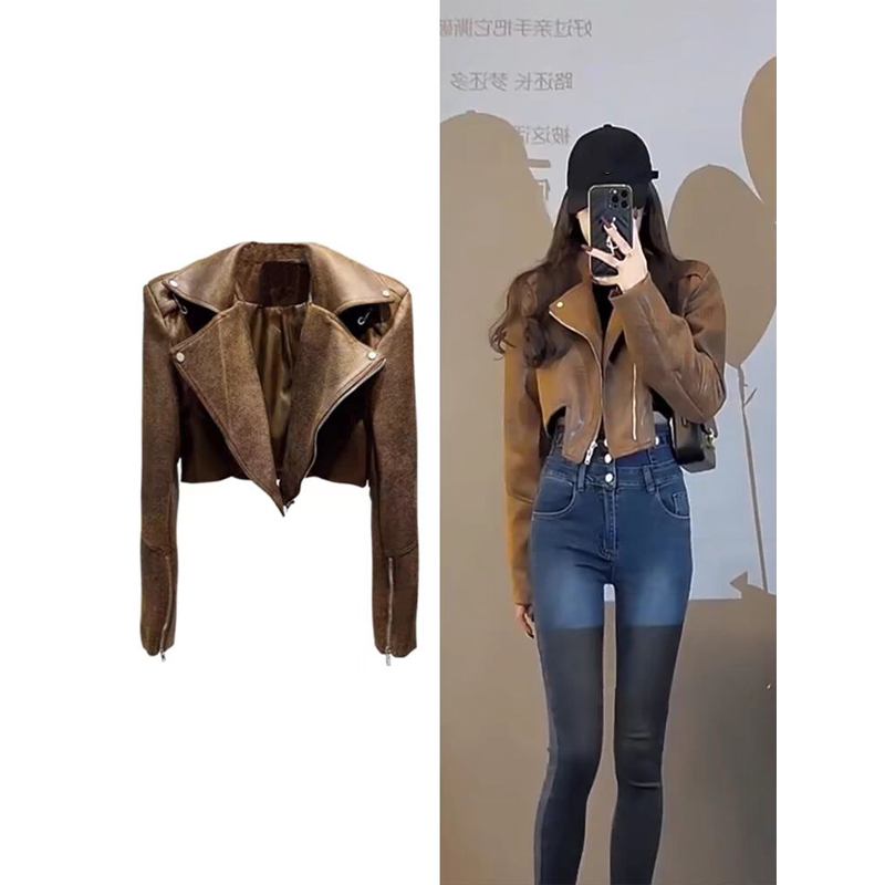 个子帅气炸街休闲pu皮夹克机车服