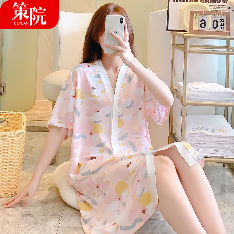 女士棉绸睡裙夏季薄款短袖