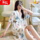 连衣裙睡衣韩版 人造棉薄款 宽松开扣子家居服 夏季 女士棉绸睡裙短袖