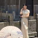舍水芝 恣肆 7.20 素雅紫藤圆领冰裂纹旗袍