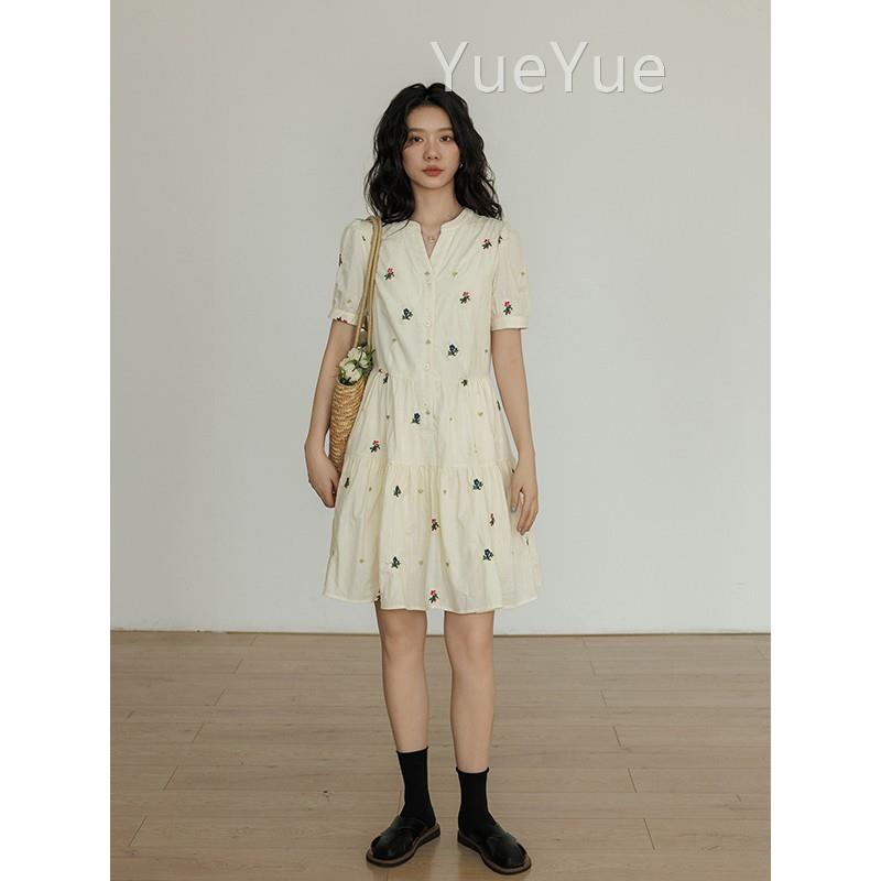 夏季公主风连裙显女短袖天丝0衣25新款瘦aOMG字裙刺绣设计2感短裙